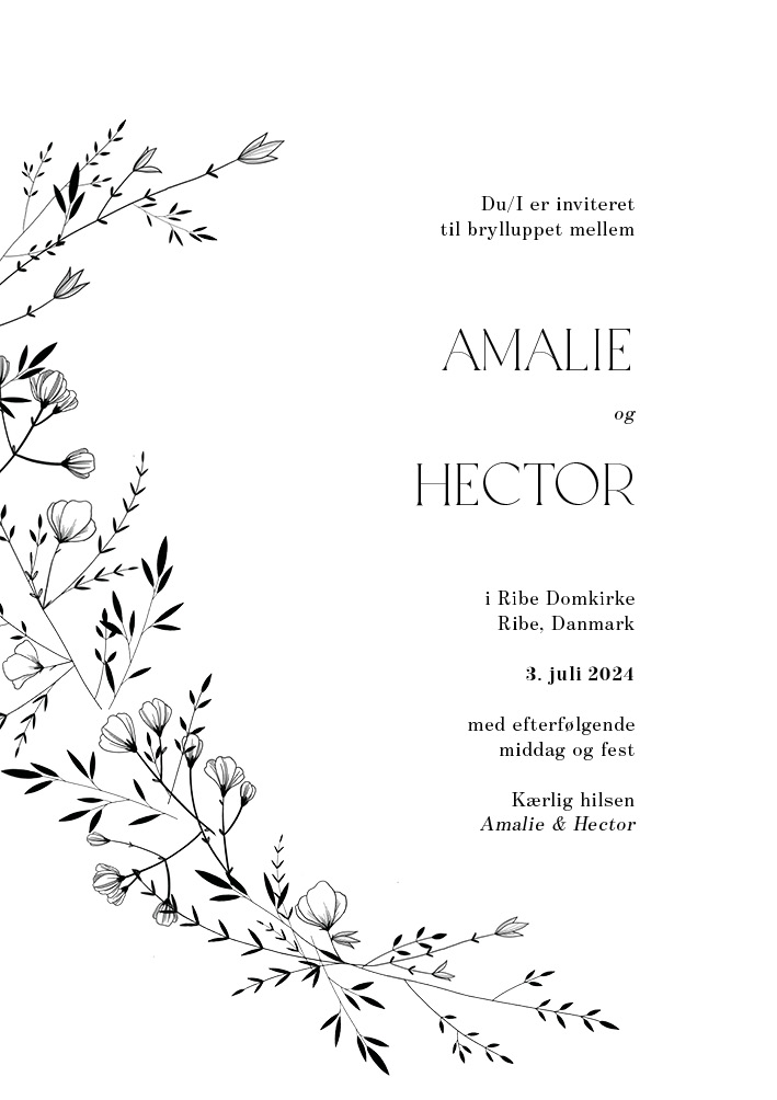 Romantisk - Amalie og Hector Bryllupsinvitation
